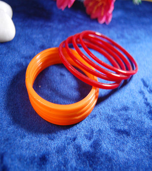 Plain glass bangles Orange Red combo set of 24