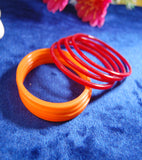 Plain glass bangles Orange Red combo set of 12