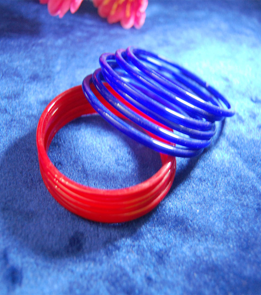 Plain glass bangles blue Red combo set of 24