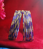 Dark blue glass bangles with full work set for women's