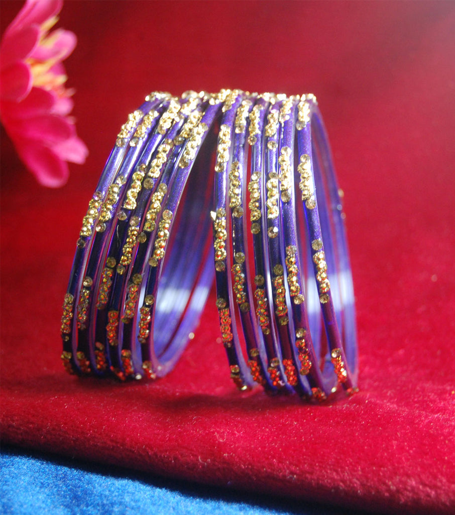 Dark blue glass bangles with full work set for women's