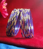 Dark blue glass bangles with full work set for women's