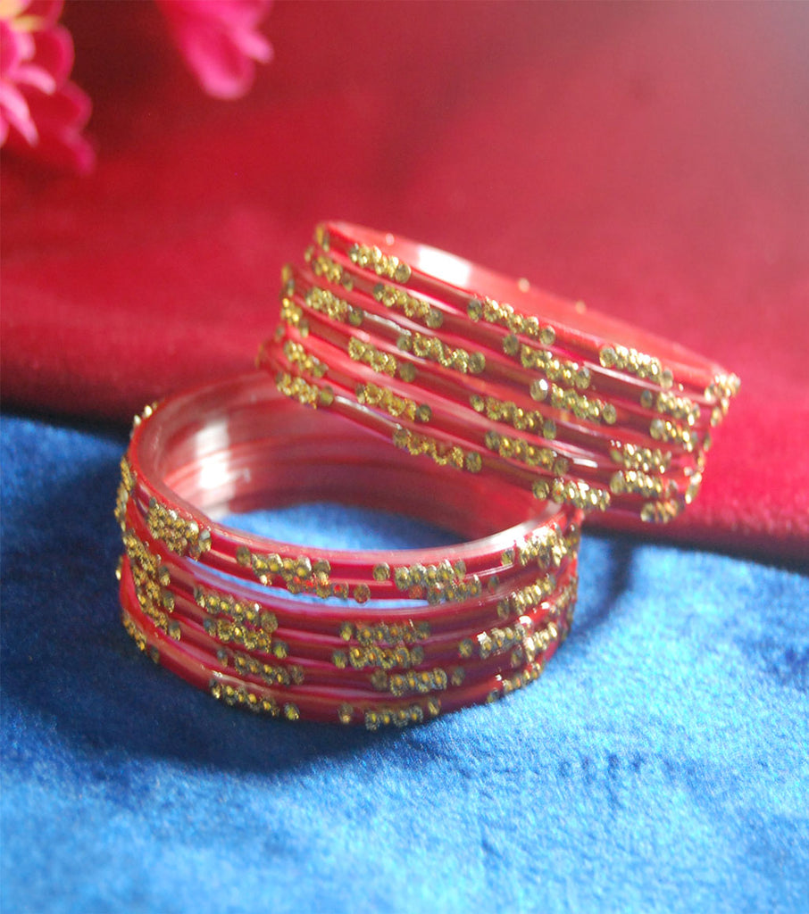 Red glass bangles with full work set