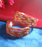 Red glass bangles with full work set