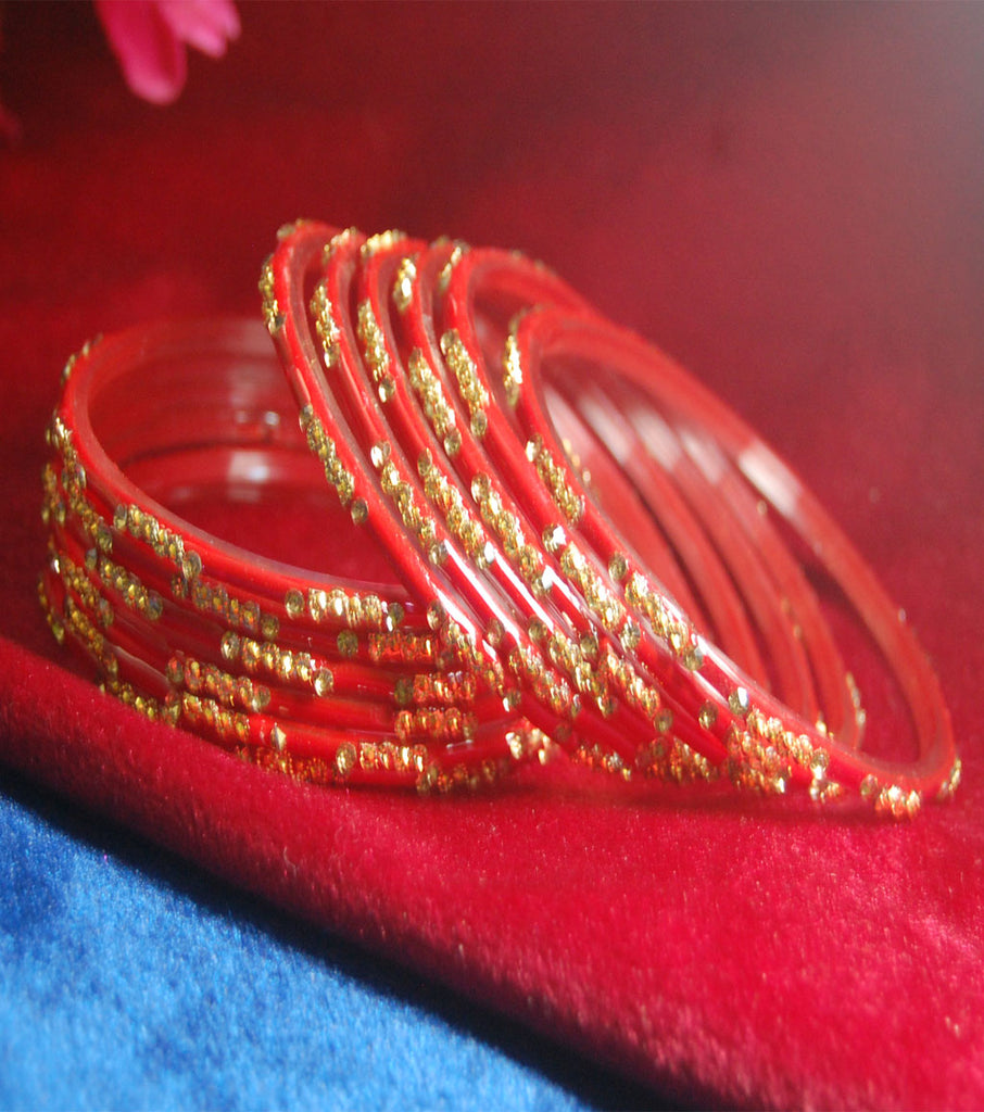 Red glass bangles with full work set