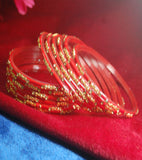 Red glass bangles with full work set