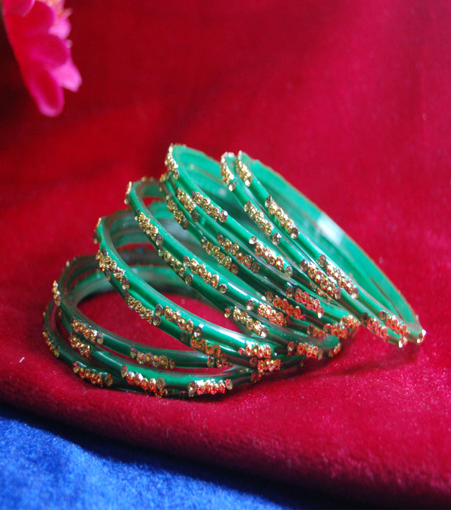 Green glass bangles with full work set