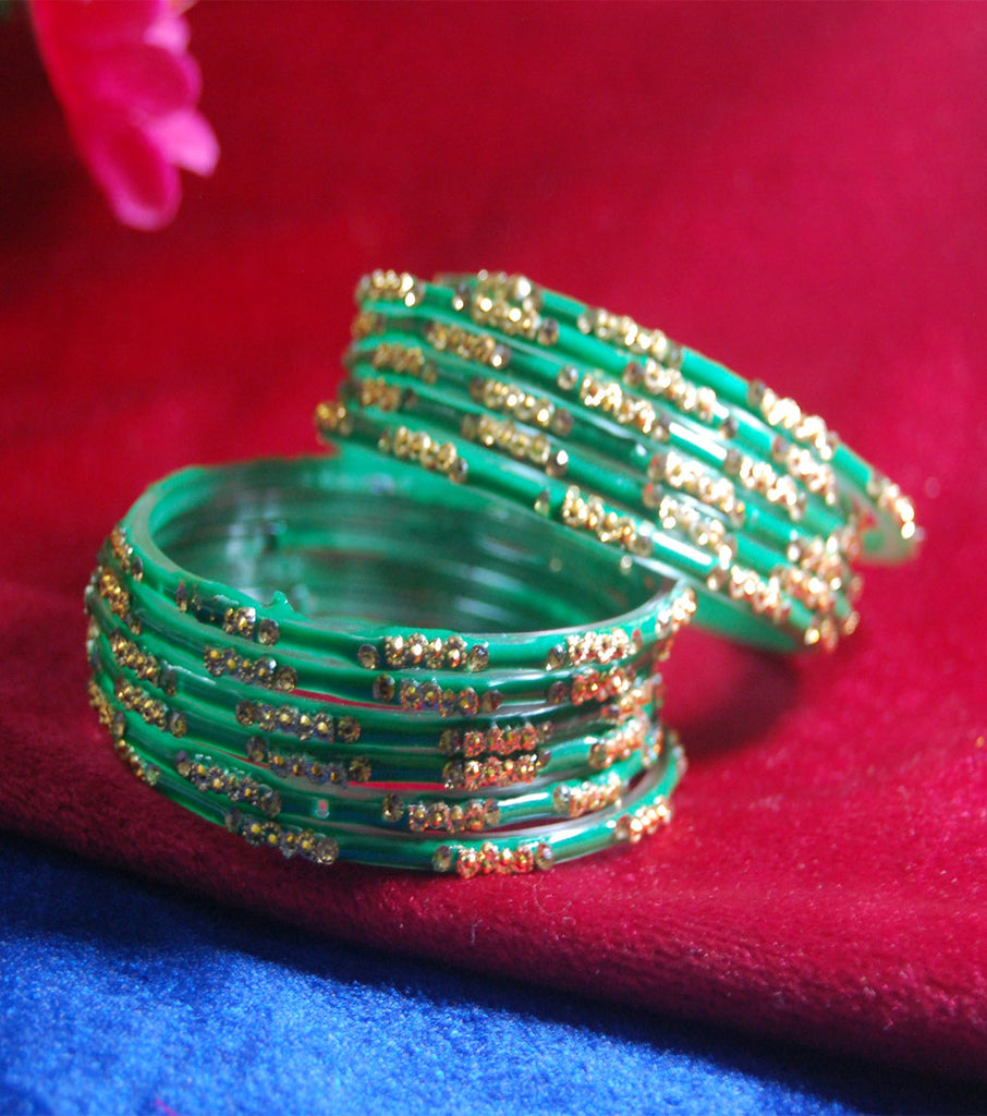 Green glass bangles with full work set