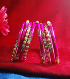 Fancy Pink coloured broad glass bangles with beautiful work