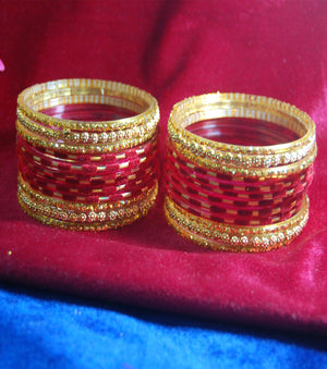 Maroon with sparkling golden side bangles