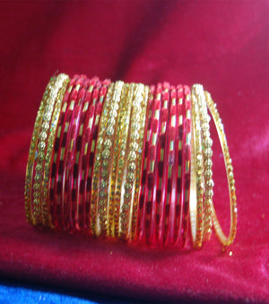 Red with sparkling golden side bangles