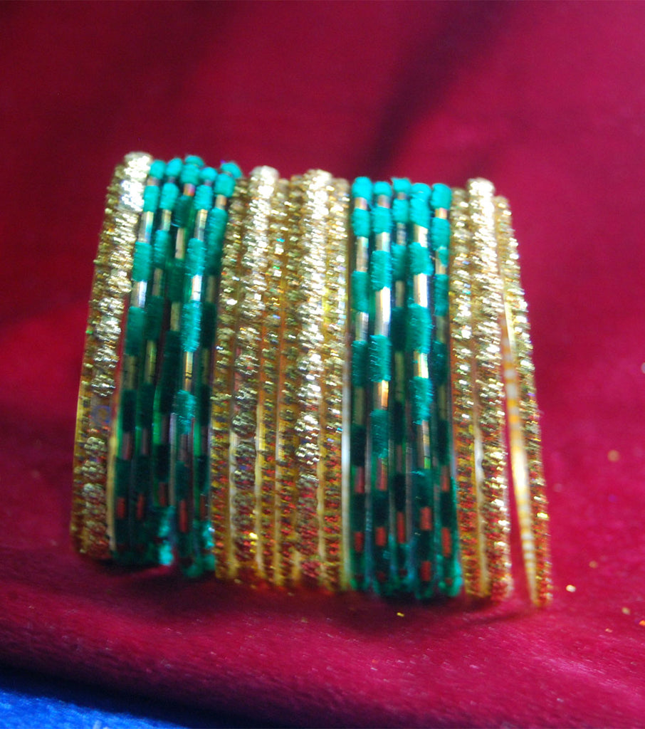 Green with sparkling golden side bangles
