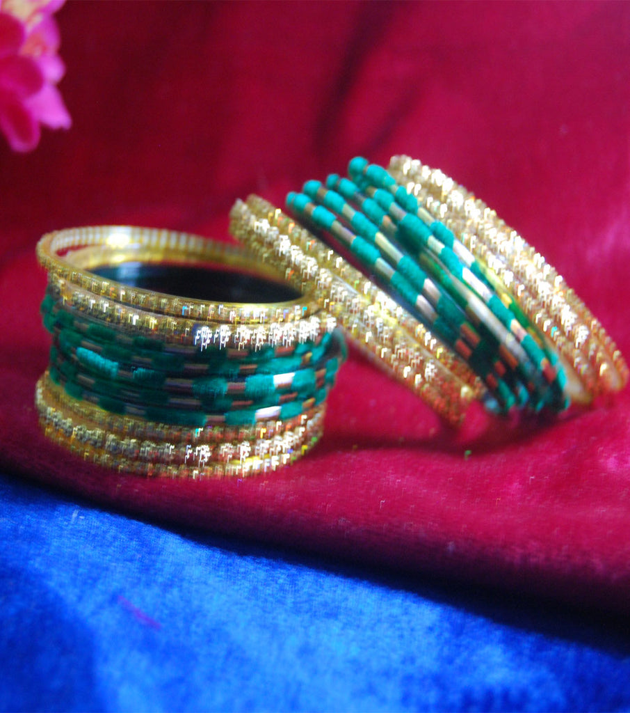 Green with sparkling golden side bangles