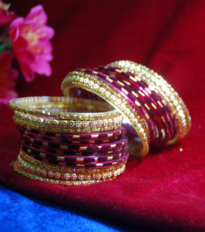 Magenta with sparkling golden side bangles