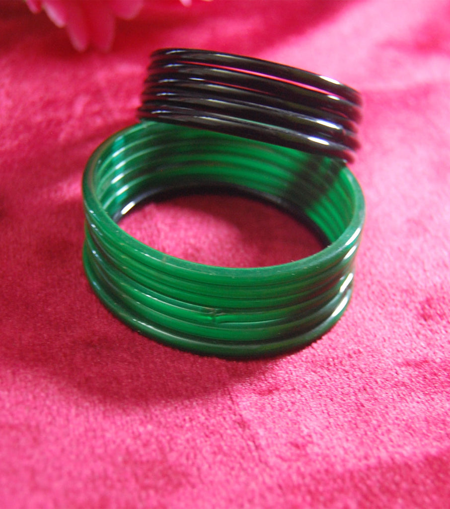 Plain glass bangles Black Green combo set of 24