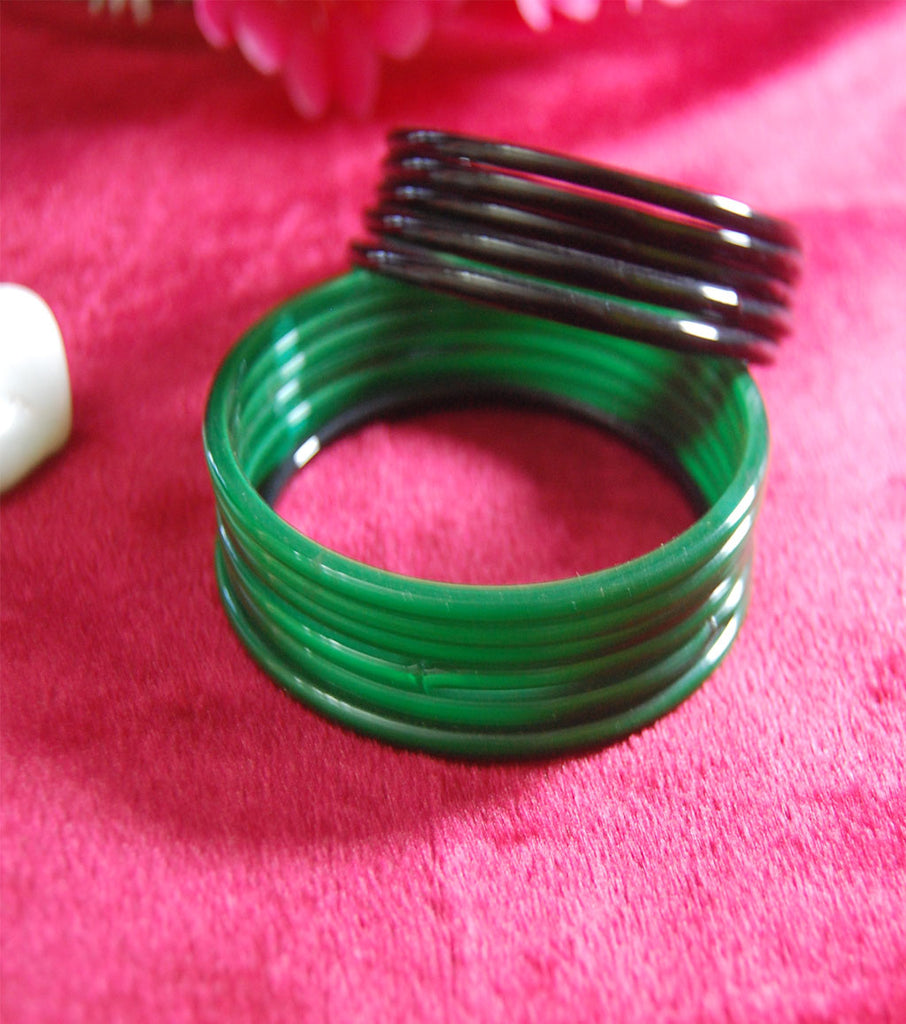 Plain glass bangles Black Green combo set of 24