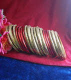 Red and golden coloured lac bangle having kangan with full work