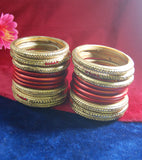 Red and golden coloured lac bangle having kangan with full work
