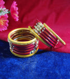 Red and yellow coloured lac bangle with beautiful design