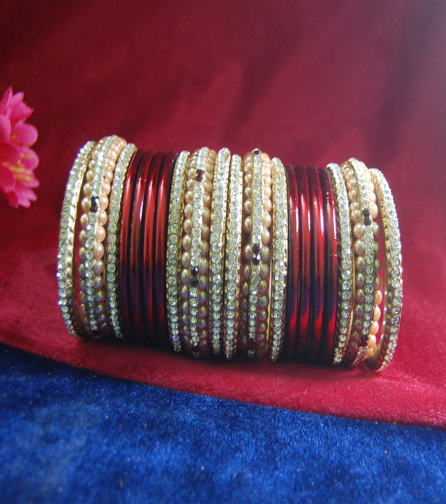 Maroon and golden coloured lakh bangle having broad kangan