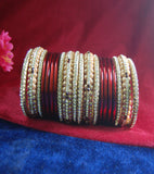 Maroon and golden coloured lakh bangle having broad kangan