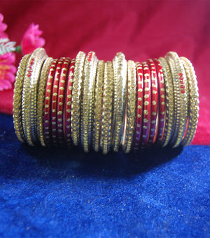 Maroon and golden coloured lac bangle having broad kangan with full work