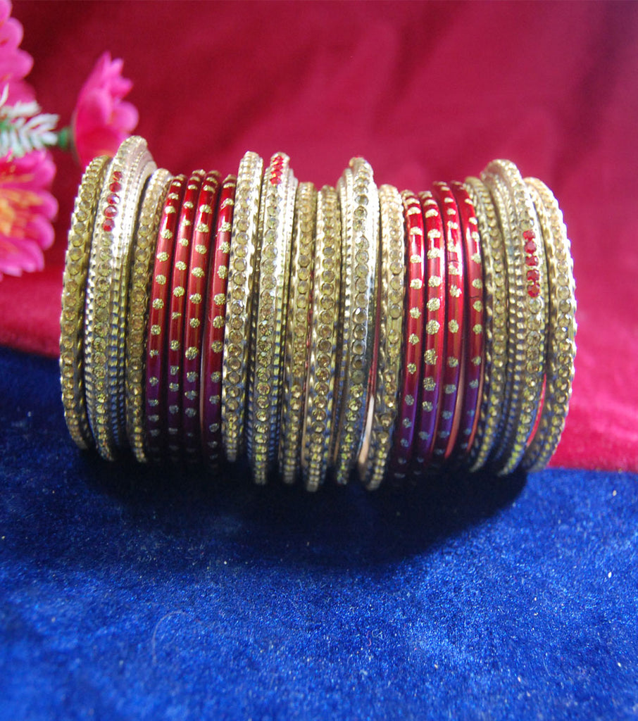 Maroon and golden coloured lac bangle having broad kangan with full work