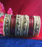Maroon and golden coloured lac bangle beautifully designed with stones