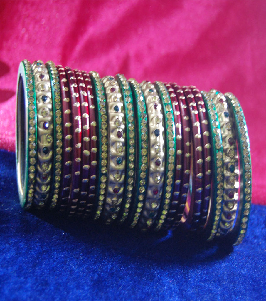 Red coloured lac bangle with colourful stone full set