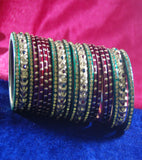 Red coloured lac bangle with colourful stone full set