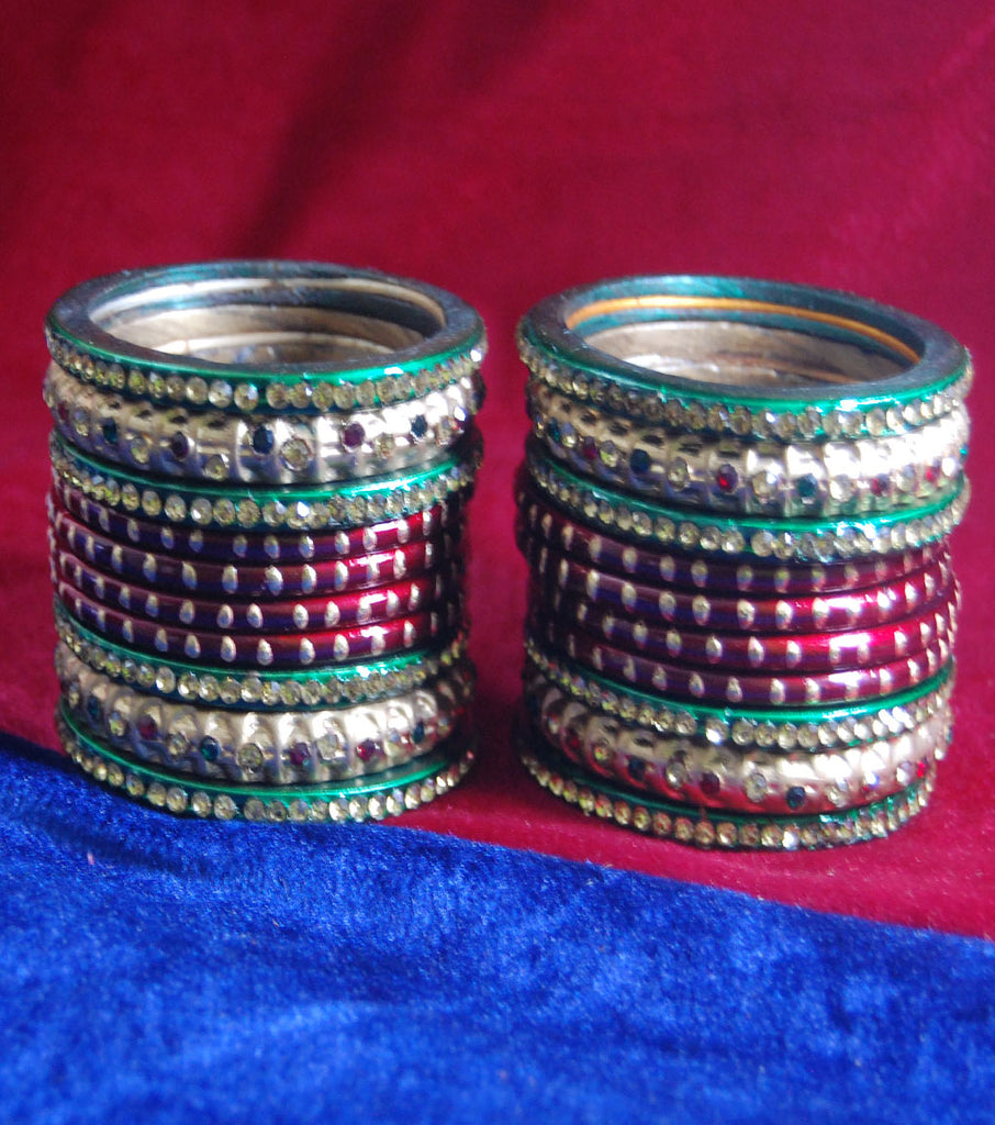 Red coloured lac bangle with colourful stone full set