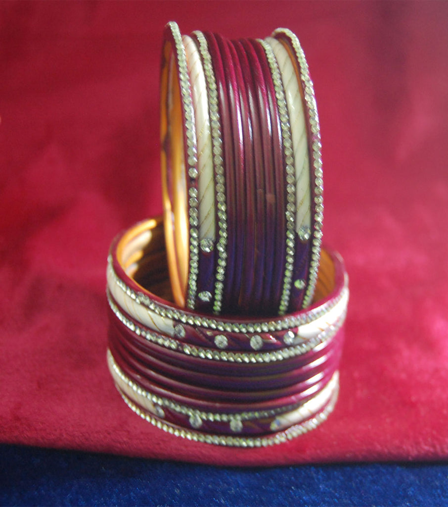 Maroon coloured lac bangle with stones
