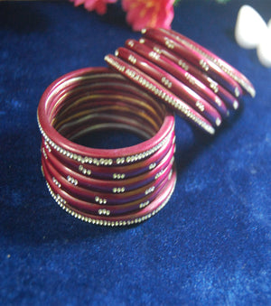 Maroon coloured lac bangle with stones