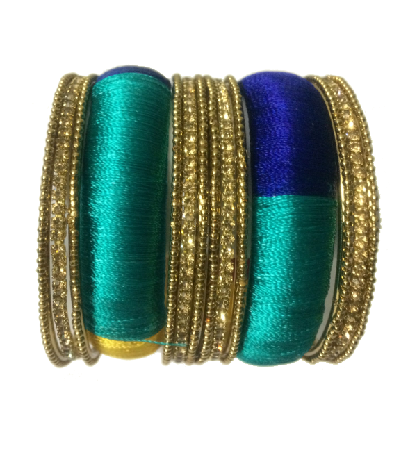 Thread Bangles with multicolours and side bangles with golden stones