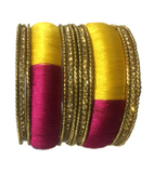 Thread Bangles with multicolours and side bangles with golden stones