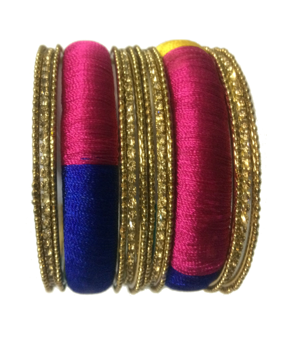 Thread Bangles with multicolours and side bangles with silver stones