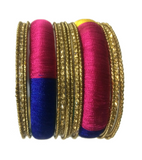 Thread Bangles with multicolours and side bangles with silver stones