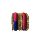 Thread Bangles with multicolours and side bangles with golden stones