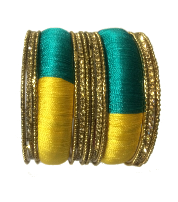 Thread Bangles with multicolours and side bangles with silver stones