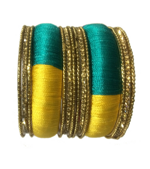 Thread Bangles with multicolours and side bangles with silver stones