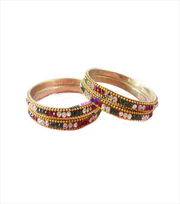Brass bangle with colourful stones set of 4