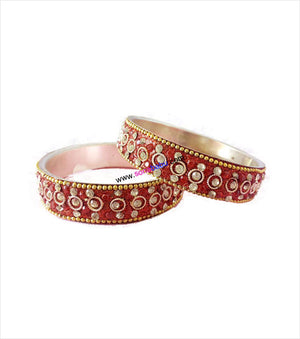 Sparkling red brass kangan set of 2
