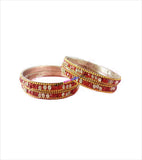 Fabulous stone beaded red brass bangles set of 4