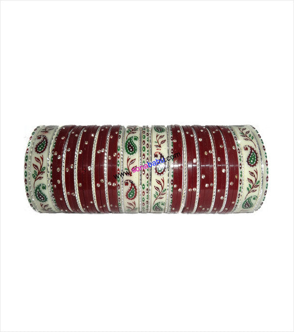 Maroon suhag chura with leaf design