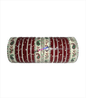 Maroon suhag chura with leaf design