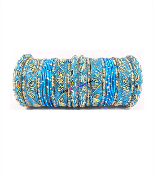 Ferozi coloured chura set with designer broad kangans