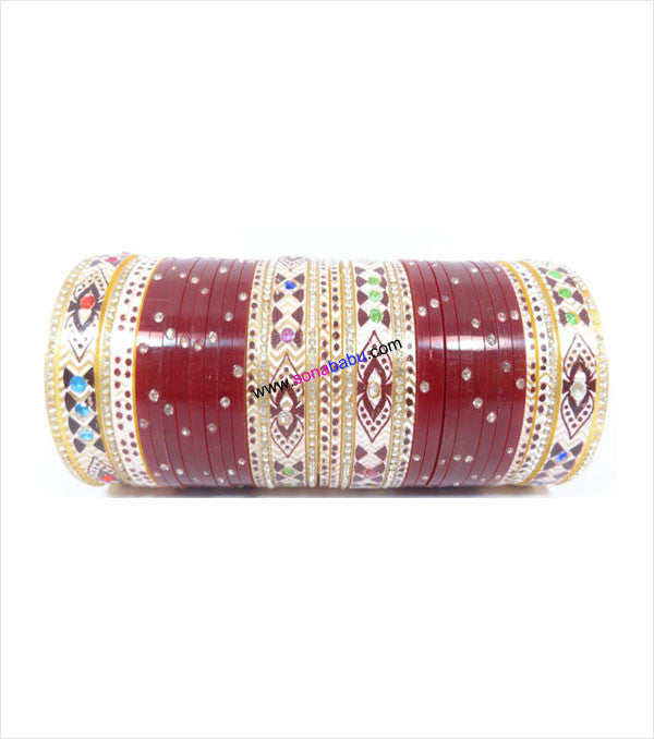Maroon suhag chura with various design