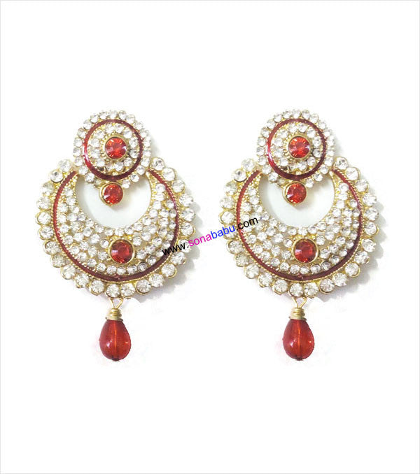 Beautiful stoned danglers with red drop