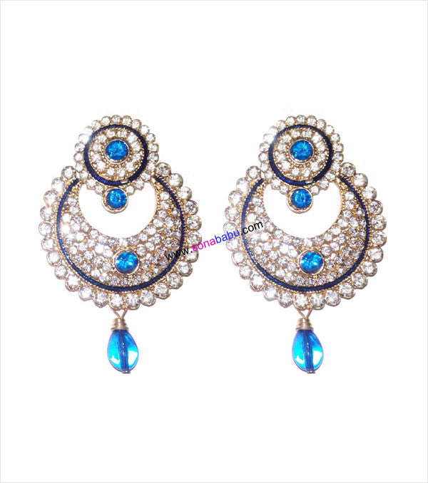 Beautiful stoned danglers with blue drop
