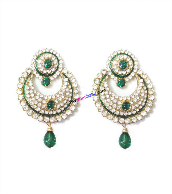 Beautiful stoned danglers with green drop